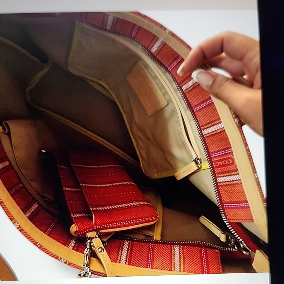 Coach Red and Tan Legacy Tote with its wallet/wristlet - Picture 1 of 5